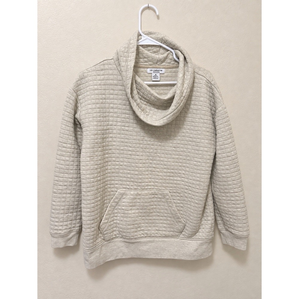 Liz Claiborne Weekend Women's Medium Gray Quilted Cowl Neck Pullover Sweatshirt